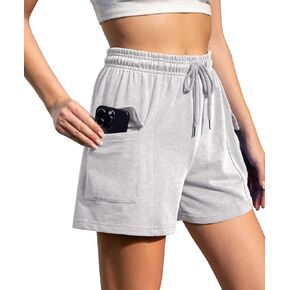 Womens Cotton Sweat Shorts Casual Summer Short High Waisted Drawstring Lounge Athletic Cargo Shorts with Pockets