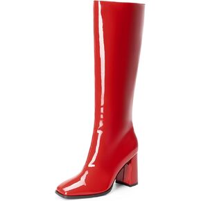 DREAM PAIRS Knee High Boots for Women Square Toe Gogo Chunky Heel with Side Zip