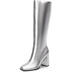 DREAM PAIRS Women's Knee High Boots Square Toe Gogo Boots Chunky Heel Boots with Side Zip Fashion Tall Boots For Women
