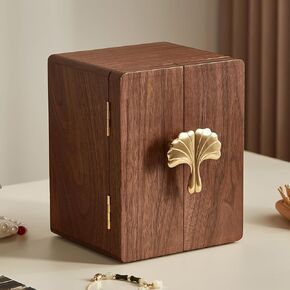 Wooden Jewelry Box 5 Layer Solid Wood Black Walnut Large Jewelry Organizer with Brass Handle for Necklaces Rings Earrings Watches Gifts (7.9x8.7x10.0inches)