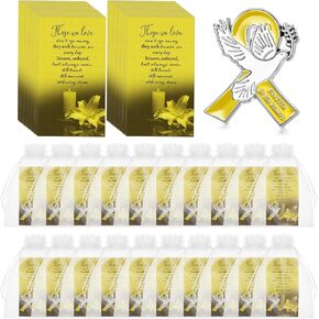 60 Set Funeral Ribbon Pins Funeral Favors for Guests Awareness Lapel Pin with Prayer Cards Organza Bags Funeral Brooch for People in Mourning Remembrance Memorial Pin