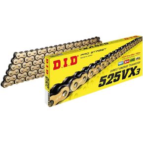 D.I.D 525VX3GBX120ZB 525VX3 X-Ring Series Chain - 120 Links - Gold