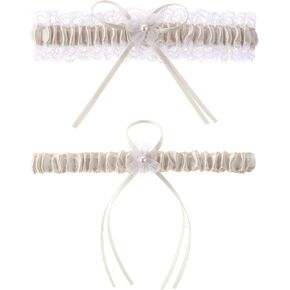 2PCS Bridal Lace Wedding Garters Set Garters for Bride Pearl Stretch Prom Garter Elastic Leg Garter for Bridesmaid Women in Saudi Arabia