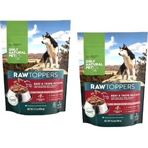 Only Natural Pet Raw Toppers Freeze Dried Beef and Tripe Recipe - Protein Packed, Great Tasting Freeze Dried Raw Food Topper for Dogs - 5.5 OZ Bag 2 Pack