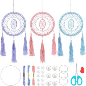 INFUNLY 3 مجموعة من أدوات صائد الأحلام DIY اصنع زينة معلقة لصائد الأحلام الخاص بك للسيارة مجموعة حلقات صائد الأحلام DIY مجموعة صنع صائد الأحلام الصغيرة قلادة سحرية لديكور المنزل وحقيبة سحرية in Saudi Arabia