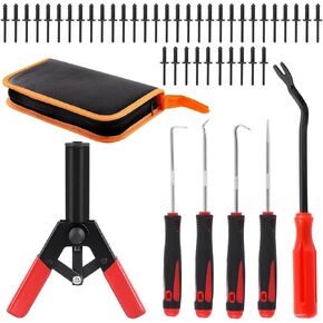 46Pcs Plastic Rivet Gun Kit with Nylon Blind Rivets, Fastener Removal Tool and Precision Tools Hooks, Plastic Rivets Safe Metal Plastic Clips Removal Hand Riveter for Automotive Removing