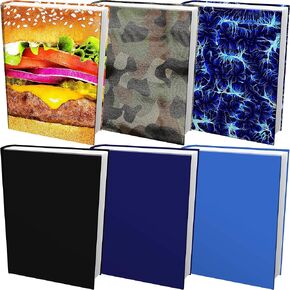 Easy Apply, Reusable Book Covers 6 Pk. Best Jumbo 9x11 Textbook Jacket for Back to School. Stretchable to Fit Most Medium Hardcover Books. Perfect Fun, Washable Designs for Girls, Boys, Kids and Teens