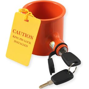 5th Wheel King Pin Lock with Heavy Duty Alloy Material Precision Lock Cylinder Yellow Warning Tag & 2 Keys Anti-Theft System for RV Trailer Truck Boat Camper Containers