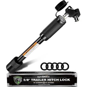 AUTMATCH Trailer Hitch Lock - 5/8" Locking Receiver Hitch Pin Fits Class III IV 2" Receiver, Anti-Theft Hitch Receiver Lock with Anti-Rattle O-Rings for Tow Truck Bike Car Boat, Black