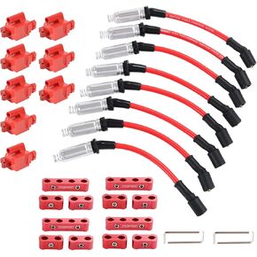 Set of 8 Ignition Coil Pack Square Type + Set of 8 8mm Spark Plug Wire Harness High Voltage Energy Compatible with Chevrolet GMC Cadillac Replace# UF271, D581, 12556893