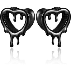 2 Pcs Heart Style Ear Tunnels Gauge Earrings for Women, Size 0g - 1 inch Ear Plugs Gauges for Ears, Water Drops Design Hypoallergenic Stainless Steel Ear Gauges Body Jewelry