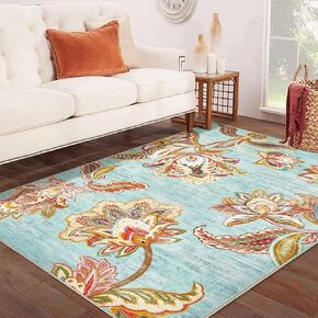 Area Rug 2x6 Runner Rug, Machine Washable Runner Boho Hallway Rugs Non-Slip Soft Low Pile Floral Carpet Runner for Hallways Kitchen Laundry Bedroom Bathroom(Beige,2'x6')