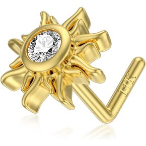 INURAN 14K خاتم الأنف من الذهب الأصفر الصلب الحقيقي 20 مقياس 2 مم / 2.5 مم / 3 مم مويسانيتي L شكل ثقب الأنف مجوهرات للنساء والرجال الذهب الحقيقي