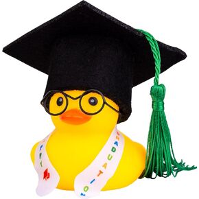 Graduation Duck Car Ornament Yellow Rubber Duck Car Dashboard Decor with Mini Graduation Hat Sash Glasses