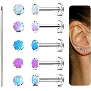 6-9 قطع 16G الغضروف الزنمة ثقب المجوهرات شقة الظهر مسمار الفولاذ المقاوم للصدأ مترابطة داخليا Labret مسمار للنساء اللولب الشفاه مونرو محارة ميدوسا ثقب المجوهرات، أوباليت in Kuwait