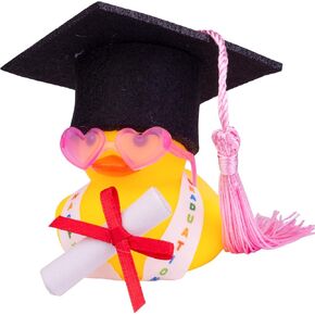 Graduation Duck Car Ornament, Rubber Duck Car Dashboard Decor with Mini Graduation Hat Sash Glasses