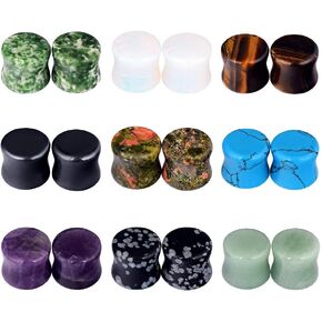 18PCS Stone Ear Plugs Double Flare Saddle Stretching Gauges Expander Body Piercing Set