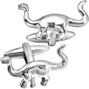 Shiny Silver Tone Long Neck Dinosaur Cufflinks For Men With Gift Box