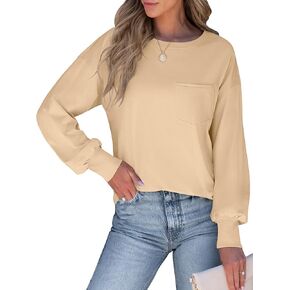 ANRABESS Womens Long Sleeve Shirts Crewneck Oversized Tops Casual 2024 Fall Trendy T-Shirts Tee Blouse with Pockets Clothes