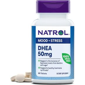 Natrol Mood & Stress DHEA 50mg With Calcium, Dietary Supplement for Balance of Certain Hormone Level and Mood Support, 60 Tablets, 60 Day Supply