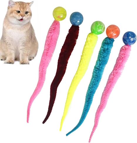 Interactive Cat Balls, 5 Packs Cat Bouncy Balls with Rainbow Worm Cat Chaser Toy Cat Exrecise Toy Balls, Hour of Entertainment, Safe for Your Kitty in Kuwait