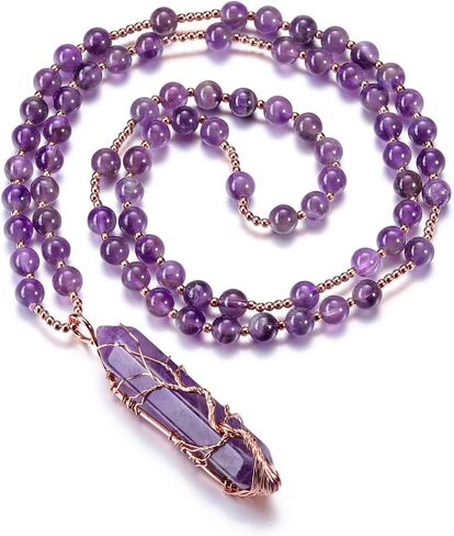 CrystalTears Healing Crystal Necklace for Women Tree Life Wire Wrapped Quartz Crystal Point Stone Pendant Necklace Gemstone Beaded Necklace Jewelry Crystal Gifts for Women Mom in Saudi Arabia