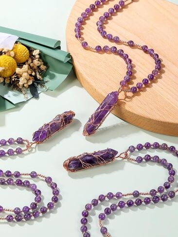CrystalTears Healing Crystal Necklace for Women Tree Life Wire Wrapped Quartz Crystal Point Stone Pendant Necklace Gemstone Beaded Necklace Jewelry Crystal Gifts for Women Mom in Saudi Arabia