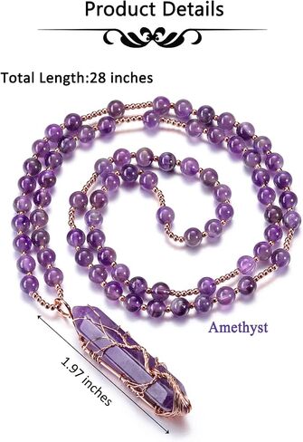 CrystalTears Healing Crystal Necklace for Women Tree Life Wire Wrapped Quartz Crystal Point Stone Pendant Necklace Gemstone Beaded Necklace Jewelry Crystal Gifts for Women Mom in Saudi Arabia