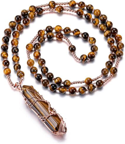 CrystalTears Healing Crystal Necklace for Women Tree Life Wire Wrapped Quartz Crystal Point Stone Pendant Necklace Gemstone Beaded Necklace Jewelry Crystal Gifts for Women Mom in Saudi Arabia