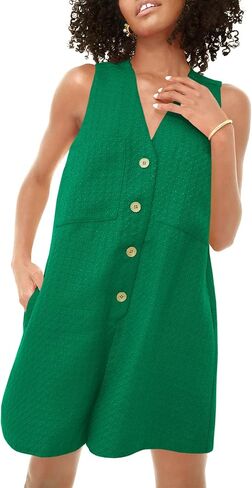 Tongmingyun Womens Summer Sleeveless Rompers Casual V Neck Button Down Short Jumpsuits with Pockets in Saudi Arabia