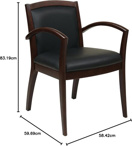 كرسي ضيوف من Office Star NAP97ESP-EC3 Napa كامل الوسادة مصنوع من الجلد الأسود ومقعد خشبي، إسبرسو in Kuwait