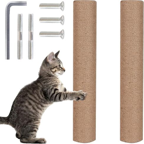 Natural Sisal Replacement Scratching Post, 15.7'' 2 Pieces M8 Cat Scratch Post Refill Pole Parts for Refurbishment, Include Screws (Green) in Kuwait