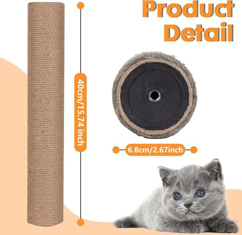 Natural Sisal Replacement Scratching Post, 15.7'' 2 Pieces M8 Cat Scratch Post Refill Pole Parts for Refurbishment, Include Screws (Green) in Kuwait