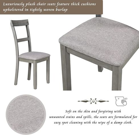 أثاث المطبخ، 5 قطع من كراسي طاولة الطعام المنجدة ذات الظهر العالي، مجموعة تناول الطعام المربعة من الخشب الصلب لـ 4 أشخاص، إيدر للمعيشة، غرفة العشاء، شقة، رمادي in Kuwait