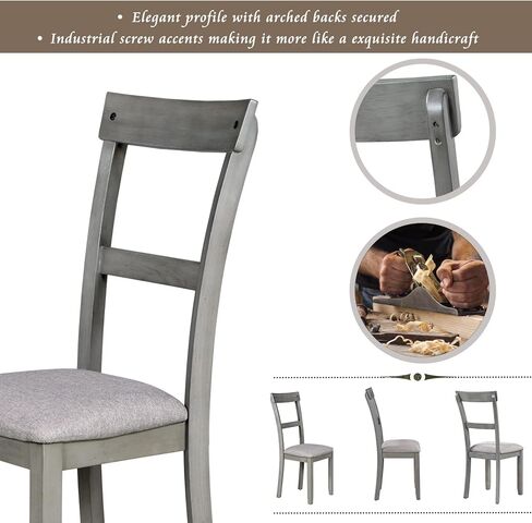 أثاث المطبخ، 5 قطع من كراسي طاولة الطعام المنجدة ذات الظهر العالي، مجموعة تناول الطعام المربعة من الخشب الصلب لـ 4 أشخاص، إيدر للمعيشة، غرفة العشاء، شقة، رمادي in Kuwait