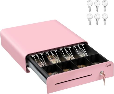 Tera Cash Register Drawer 13 inch: Auto Open with 6 Keys Heavy Duty 4 Bill 4 Coin Removable Cash Tray Media Slot 24V RJ12 Key-Lock Round Corner for POS System Small Businesses Retail 335R Black in Saudi Arabia