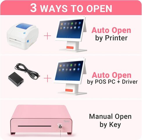 Tera Cash Register Drawer 13 inch: Auto Open with 6 Keys Heavy Duty 4 Bill 4 Coin Removable Cash Tray Media Slot 24V RJ12 Key-Lock Round Corner for POS System Small Businesses Retail 335R Black in Saudi Arabia