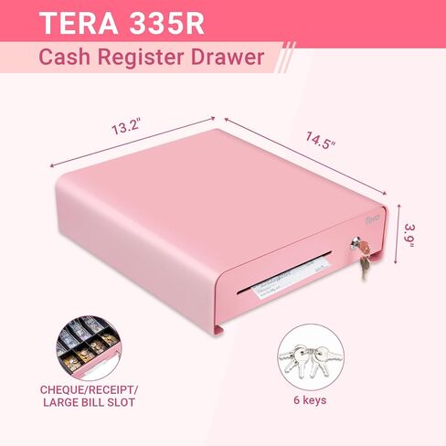 Tera Cash Register Drawer 13 inch: Auto Open with 6 Keys Heavy Duty 4 Bill 4 Coin Removable Cash Tray Media Slot 24V RJ12 Key-Lock Round Corner for POS System Small Businesses Retail 335R Black in Saudi Arabia