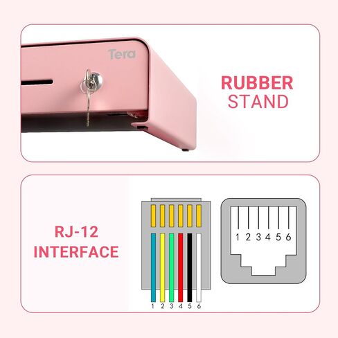 Tera Cash Register Drawer 13 inch: Auto Open with 6 Keys Heavy Duty 4 Bill 4 Coin Removable Cash Tray Media Slot 24V RJ12 Key-Lock Round Corner for POS System Small Businesses Retail 335R Black in Saudi Arabia
