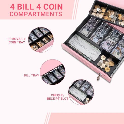Tera Cash Register Drawer 13 inch: Auto Open with 6 Keys Heavy Duty 4 Bill 4 Coin Removable Cash Tray Media Slot 24V RJ12 Key-Lock Round Corner for POS System Small Businesses Retail 335R Black in Saudi Arabia