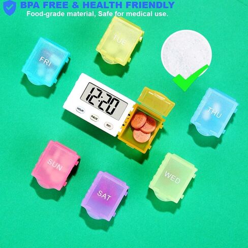[2024New] 1 Day 4 Times Pill Organizer,5 Alarms+1 Timer,Loud Sound,Large Compartment,Large Screen,Moisture-Proof Design,Hold Vitamins,Fish Oil,Weekly Pill Box/Cases,Daily Medicine Dispenser in Kuwait