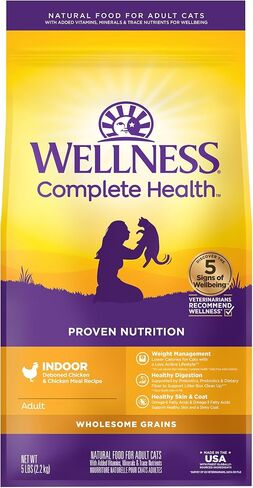 Wellness Complete Health Natural Dry Cat Food with Wholesome Grains, Made in USA with Real Meat (Adult Cat, Chicken & Chicken Meal Recipe, 5-Pound Bag) in Kuwait