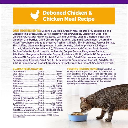 Wellness Complete Health Natural Dry Cat Food with Wholesome Grains, Made in USA with Real Meat (Adult Cat, Chicken & Chicken Meal Recipe, 5-Pound Bag) in Kuwait