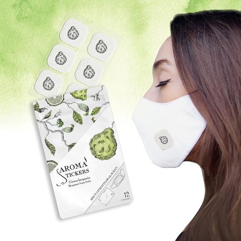 AROMA STICKERS®- (All Scents, Pack of 5-100% Natural Essential Oil Stickers for Face Mask & Pillow (12 stickers/pc) -Pure Essential Oil Scented Patch/Personal Aroma/Relaxing/Refreshing in Kuwait