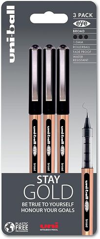 uni-ball On Point ‘Stay Gold’ Eye Broad Rollerball Handwriting Pens 3 Pack in Black, Blue and Red Ink in Saudi Arabia