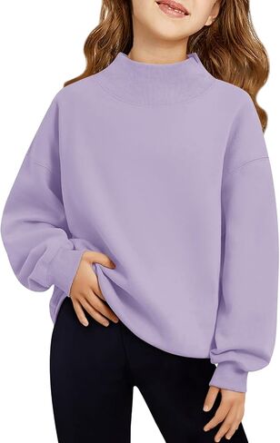 Haloumoning Girls Turtleneck Oversized Sweatshirts Kids Fashion Pullover Long Sleeve Top Clothes 5-14 years in Saudi Arabia