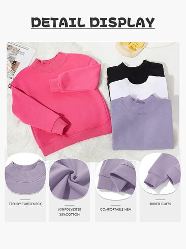 Haloumoning Girls Turtleneck Oversized Sweatshirts Kids Fashion Pullover Long Sleeve Top Clothes 5-14 years in Saudi Arabia