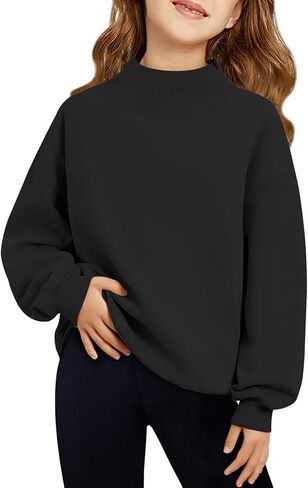 Haloumoning Girls Turtleneck Oversized Sweatshirts Kids Fashion Pullover Long Sleeve Top Clothes 5-14 years in Saudi Arabia