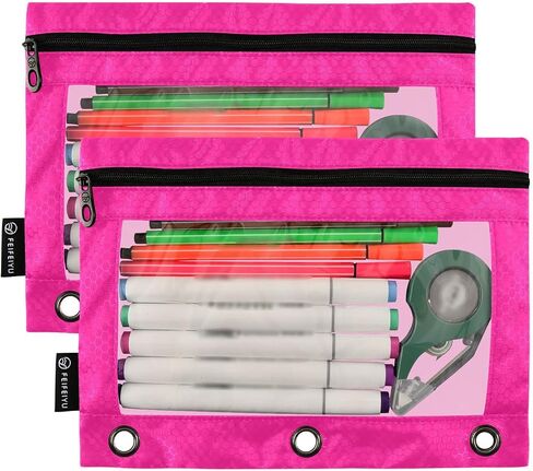 Binder Pencil Pouch 3 Ring Light Steel Blue Zipper Pencil Pouches Case 2 Pack Clear Binder Organizer for School Office in Saudi Arabia