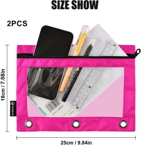 Binder Pencil Pouch 3 Ring Light Steel Blue Zipper Pencil Pouches Case 2 Pack Clear Binder Organizer for School Office in Saudi Arabia